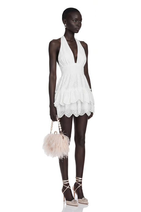 Virginia Mini Dress White Eyelet Lace Halterneck