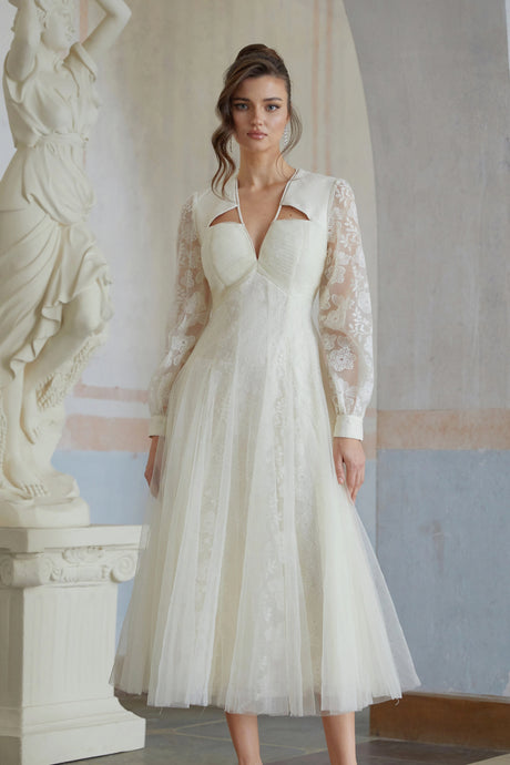 Alfreda Midi Dress White Floral Lace Tulle
