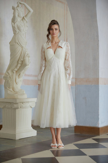 Alfreda Midi Dress White Floral Lace Tulle