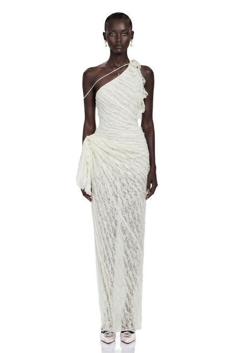 Diletta Maxi Dress White One Shoulder Floral Lace