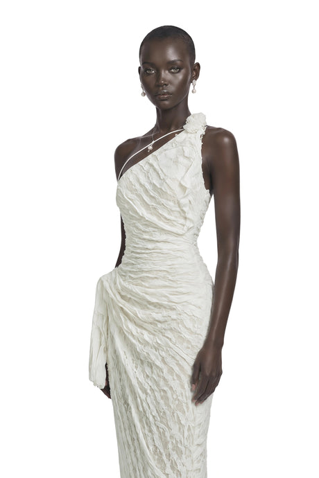 Diletta Maxi Dress White One Shoulder Floral Lace