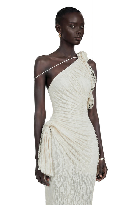 Diletta Maxi Dress White One Shoulder Floral Lace