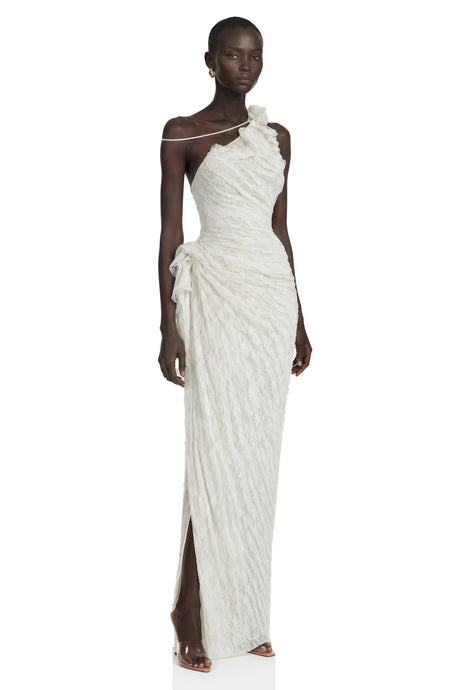 Diletta Maxi Dress White One Shoulder Floral Lace