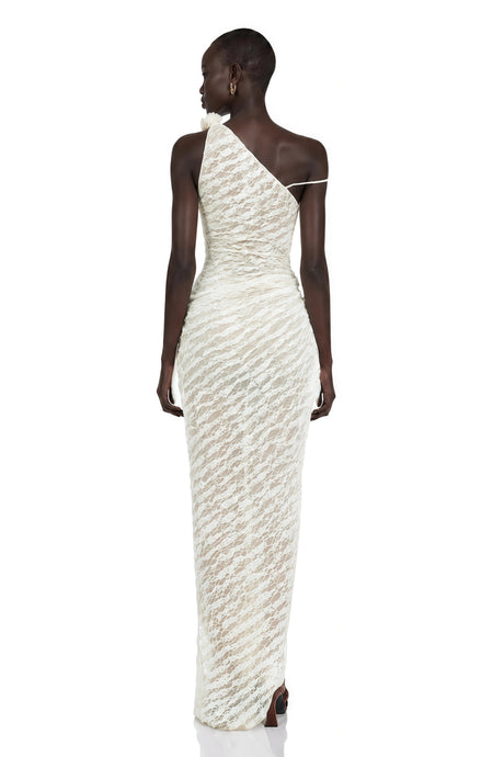 Diletta Maxi Dress White One Shoulder Floral Lace