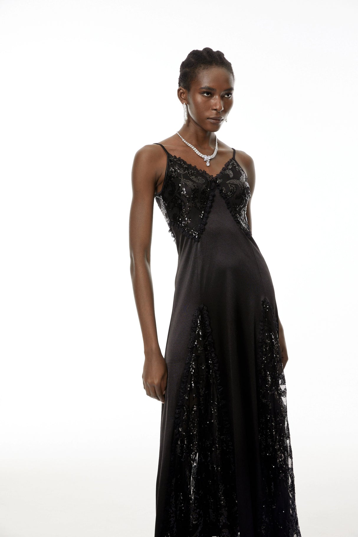Elara Black CutOut Sequin Maxi Dress