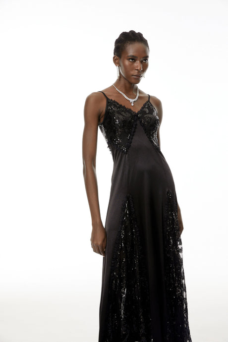 Emma Maxi Dress Black Cut-Out Sequin