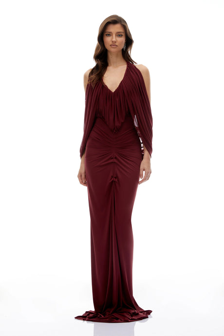 Audrey Maxi Dress Red Cold Shoulder Draped