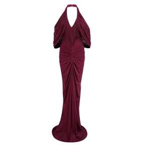 Eléa Red Cold Shoulder Draped Maxi Dress