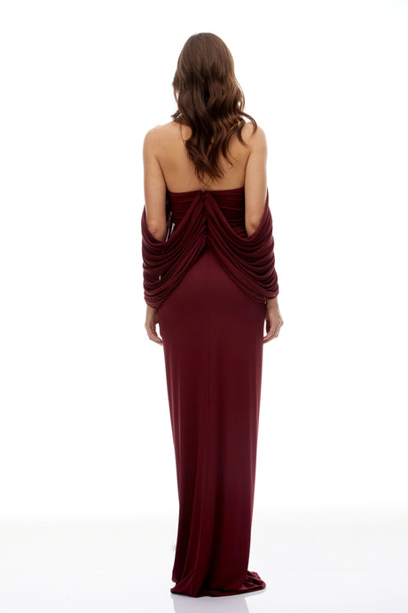 Audrey Maxi Dress Red Cold Shoulder Draped