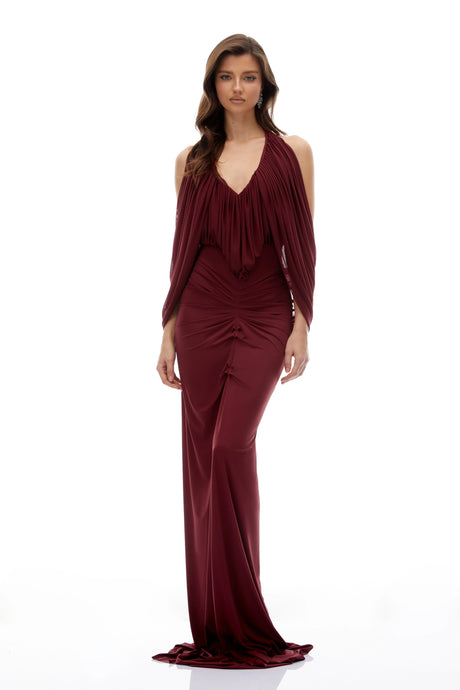 Ida Maxi Dress Red Cold Shoulder Draped