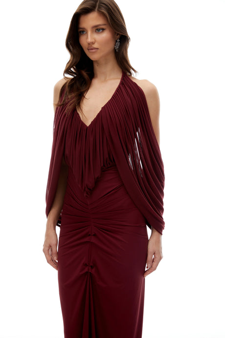 Audrey Maxi Dress Red Cold Shoulder Draped