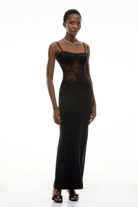 Meghan Maxi Dress Black Sweetheart Lace Panel