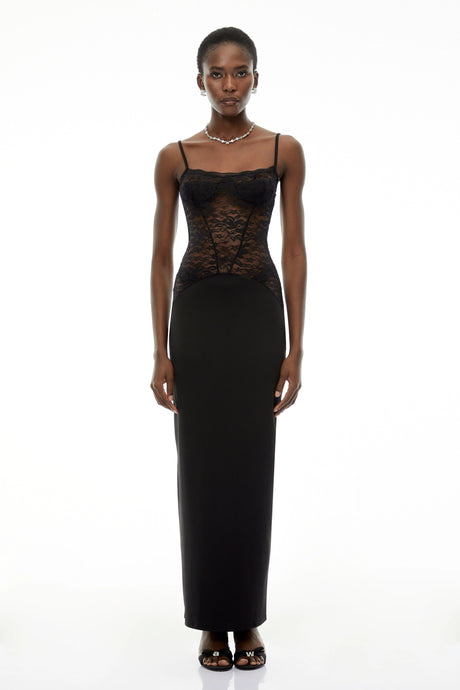 Meghan Maxi Dress Black Sweetheart Lace Panel