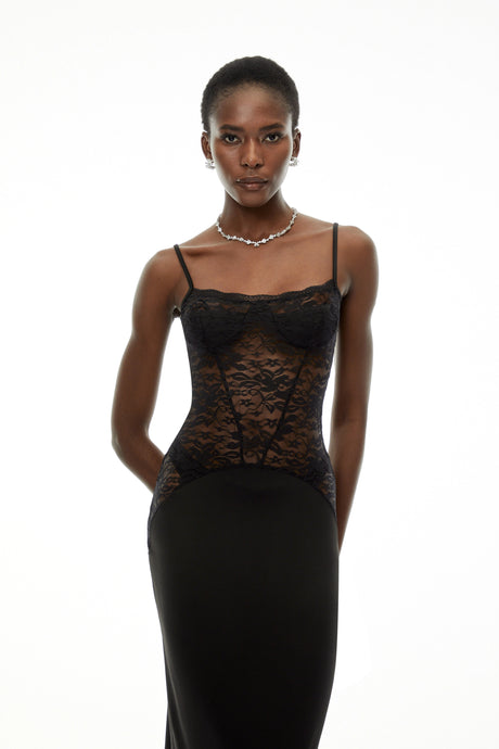Meghan Maxi Dress Black Sweetheart Lace Panel