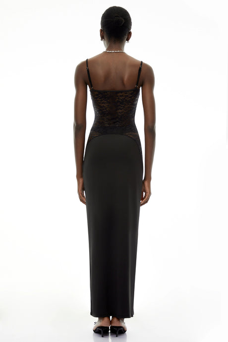 Meghan Maxi Dress Black Sweetheart Lace Panel