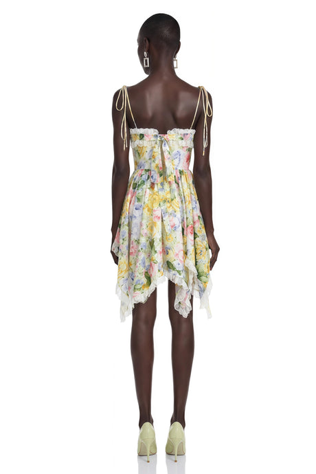 Emanuela Mini Dress Green Floral Print with Spaghetti Straps