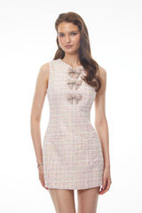 Eleanor Pink Sleeveless Mini Dress with Bow Buttons