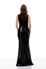 Eleanore Black Sequin Embellished Mermaid Maxi Dress