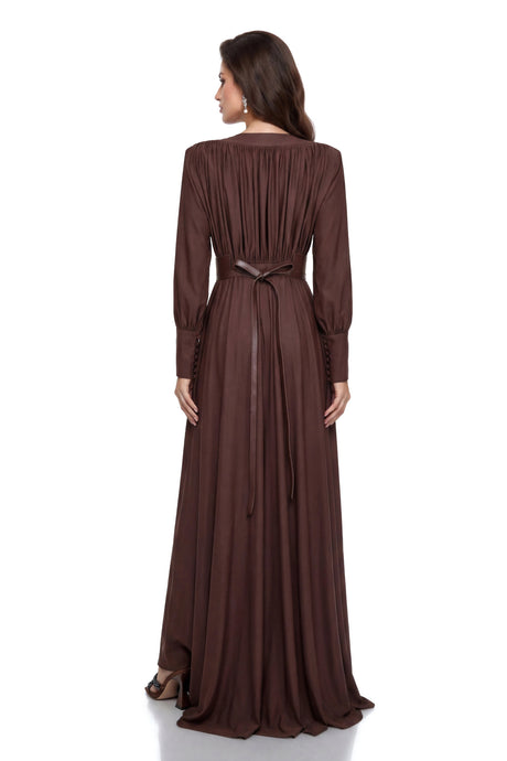 Gloria Maxi Dress Chocolate Brown V-Neck Ruched