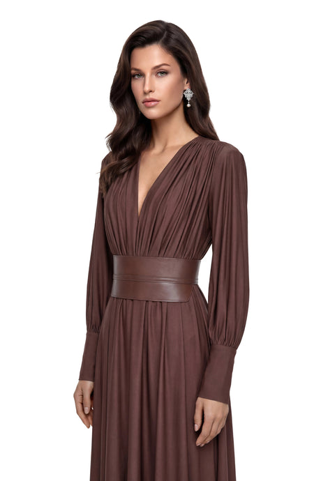 Gloria Maxi Dress Chocolate Brown V-Neck Ruched