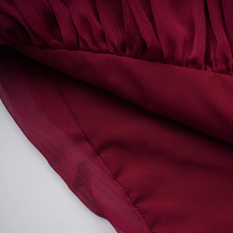 Éléna Burgundy Asymmetrical Ruffled Tulle Mini Dress