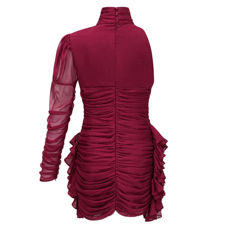 Perlina Mini Dress Burgundy Asymmetrical Ruffled Tulle