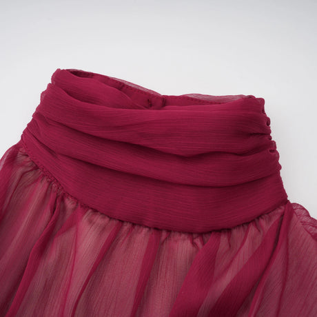 Perlina Mini Dress Burgundy Asymmetrical Ruffled Tulle