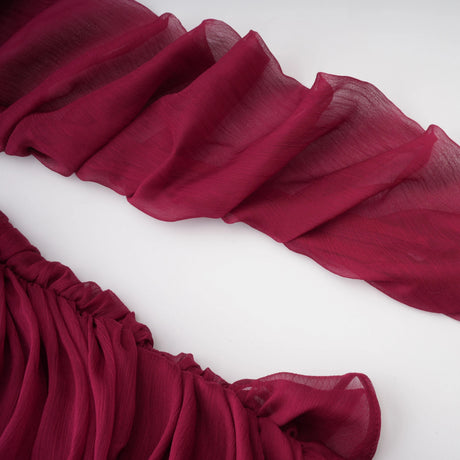 Éléna Burgundy Asymmetrical Ruffled Tulle Mini Dress
