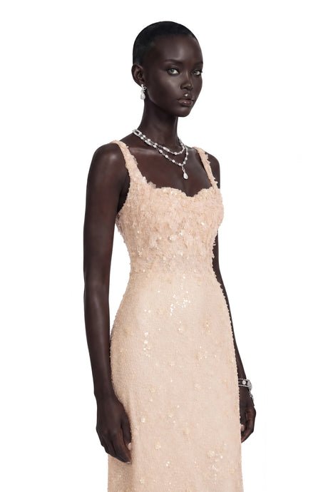 Marisa Maxi Dress Neutral Sequined Lace