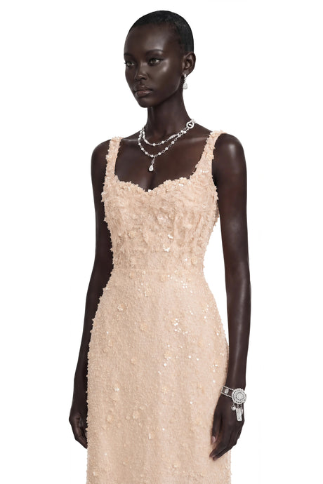 Marisa Maxi Dress Neutral Sequined Lace