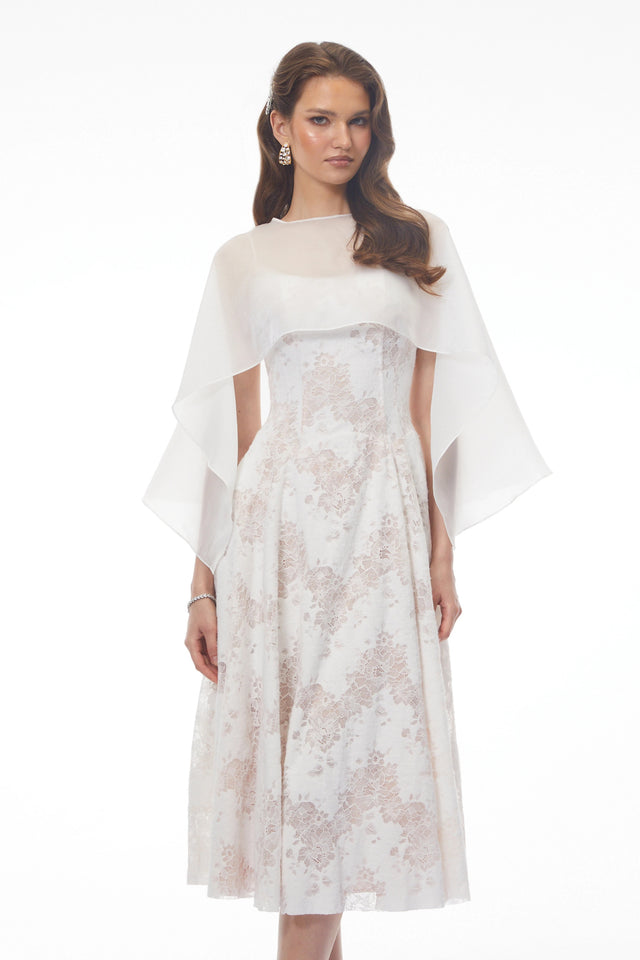Elena White Sleeveless Lace Midi Dress