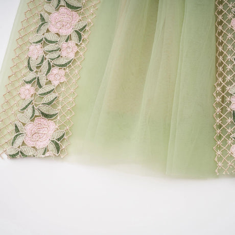 Eleni Green Tulle Panel Floral Midi Dress
