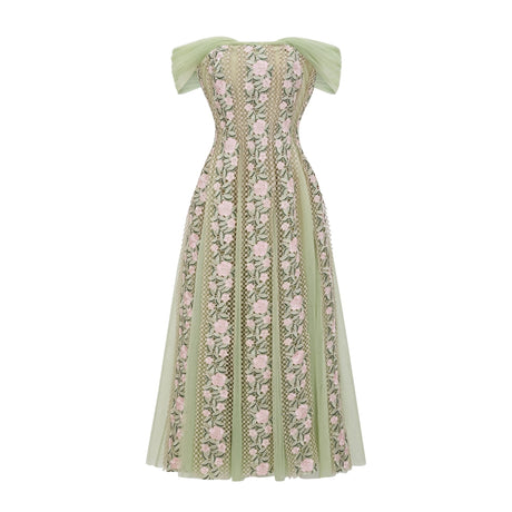 Valeriana Midi Dress Green Tulle Panel Floral