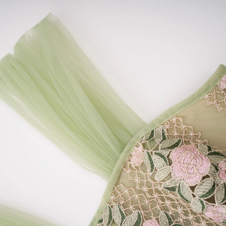 Eleni Green Tulle Panel Floral Midi Dress