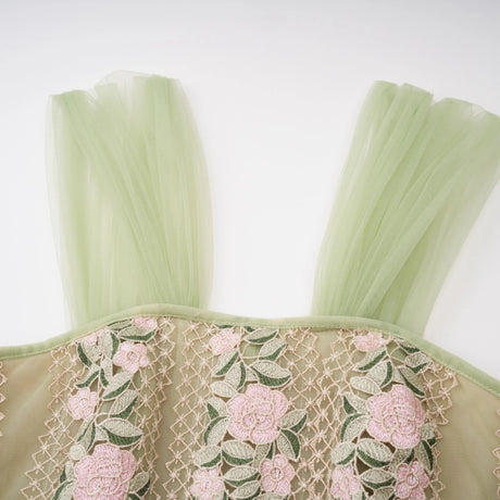 Eleni Green Tulle Panel Floral Midi Dress