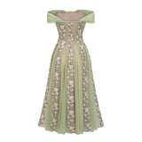 Eleni Green Tulle Panel Floral Midi Dress