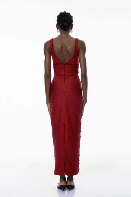 Paola Maxi Dress Red Bandage with Pearls