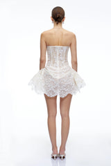 Eliana White Sequin Corset Mini Dress with Ruffles