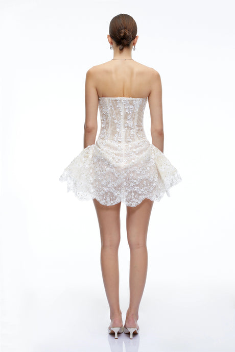 Fiorella Mini Dress White Sequin Corset with Ruffles