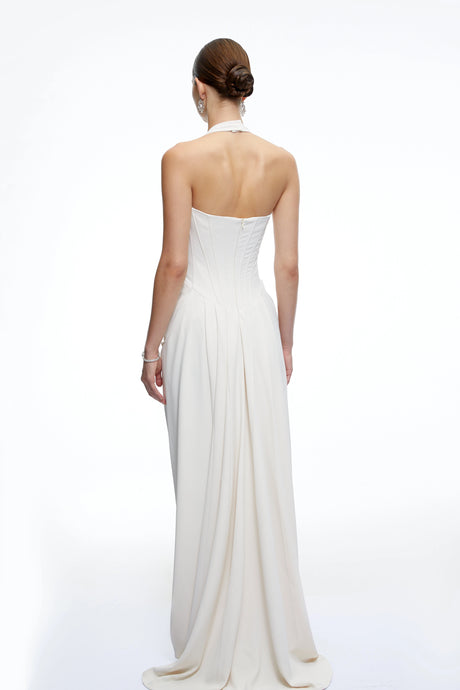Brielle Maxi Dress White Halterneck Embellished