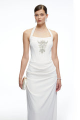 Eliane White Halterneck Embellished Maxi Dress