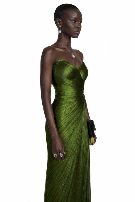 Caterinella Maxi Dress Emerald Green Off Shoulder Ruched