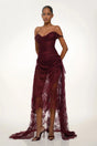 Eline Burgundy Ruched Floral Lace Gown