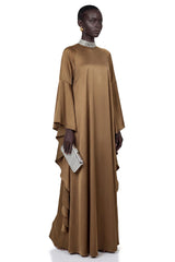 Elisabetta Brownish Green Turtleneck Maxi Dress with Flutter Sleeves