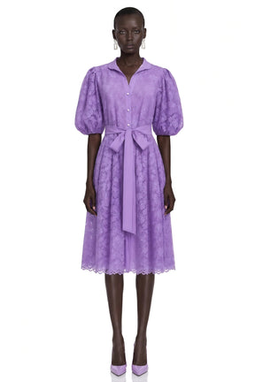 Elisenda Lavender Lace Puff Sleeve Mini Dress