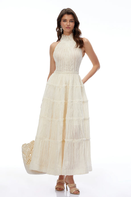 Arianna Maxi Dress White Halterneck Frilled