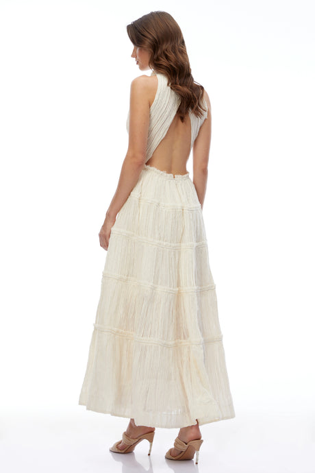 Arianna Maxi Dress White Halterneck Frilled