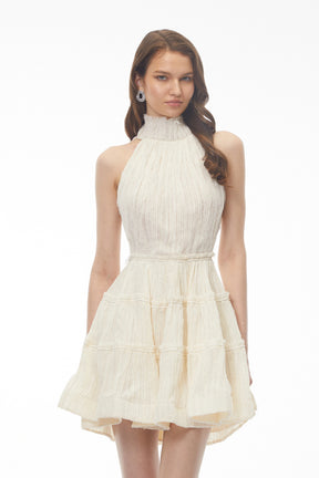 Elizabeth White Halterneck Frilled Mini Dress