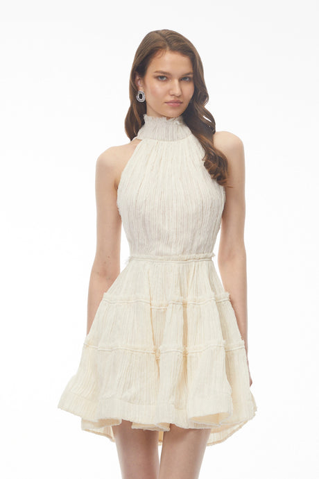 Alessandrina Mini Dress White Halterneck Frilled