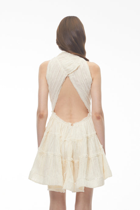 Alessandrina Mini Dress White Halterneck Frilled